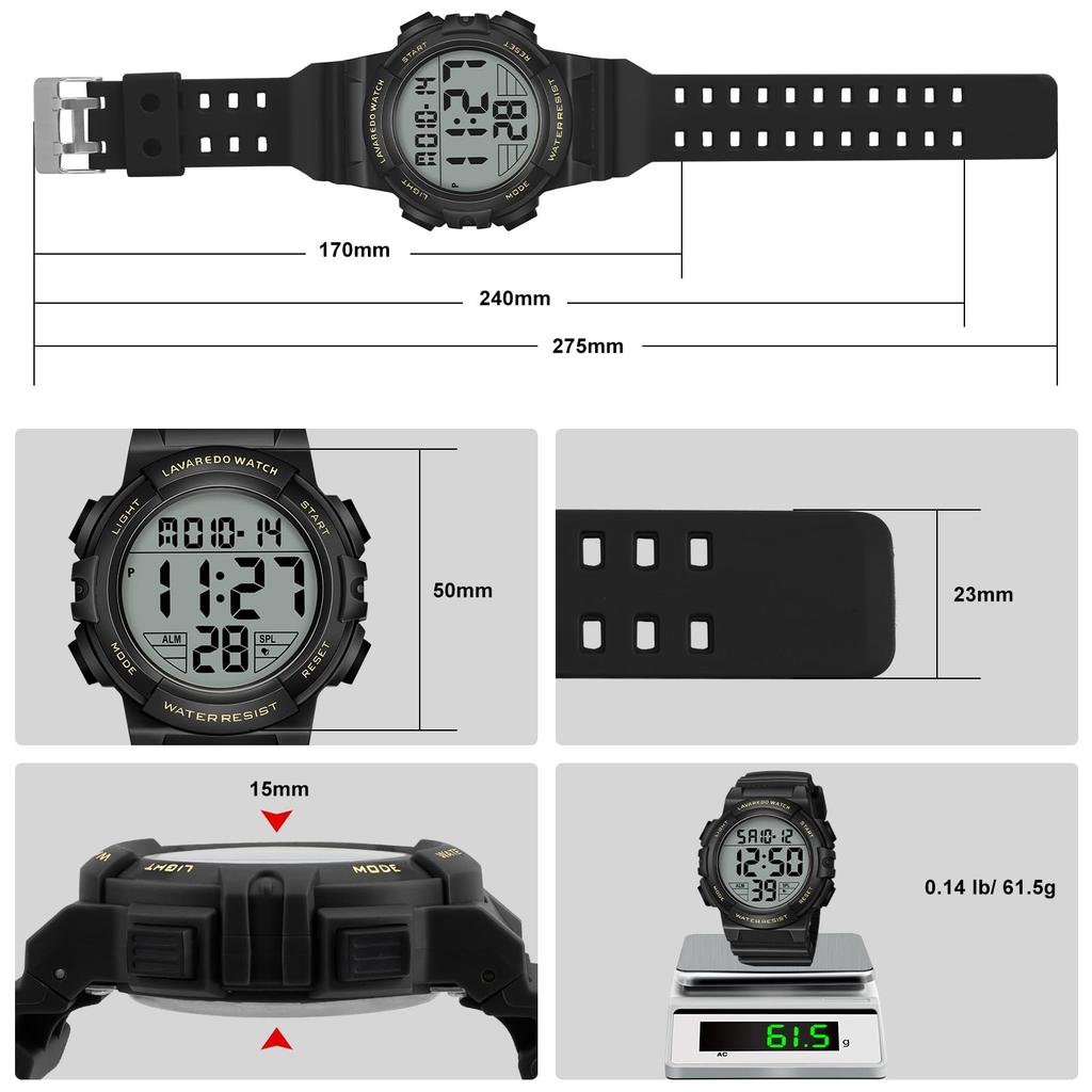 ShunkanSai Digital 50m Water Sports Day of the LED Instruction Manual Included Men's Watch, Resistant, Multi-Function, Waterproof, Watch, Stylish,