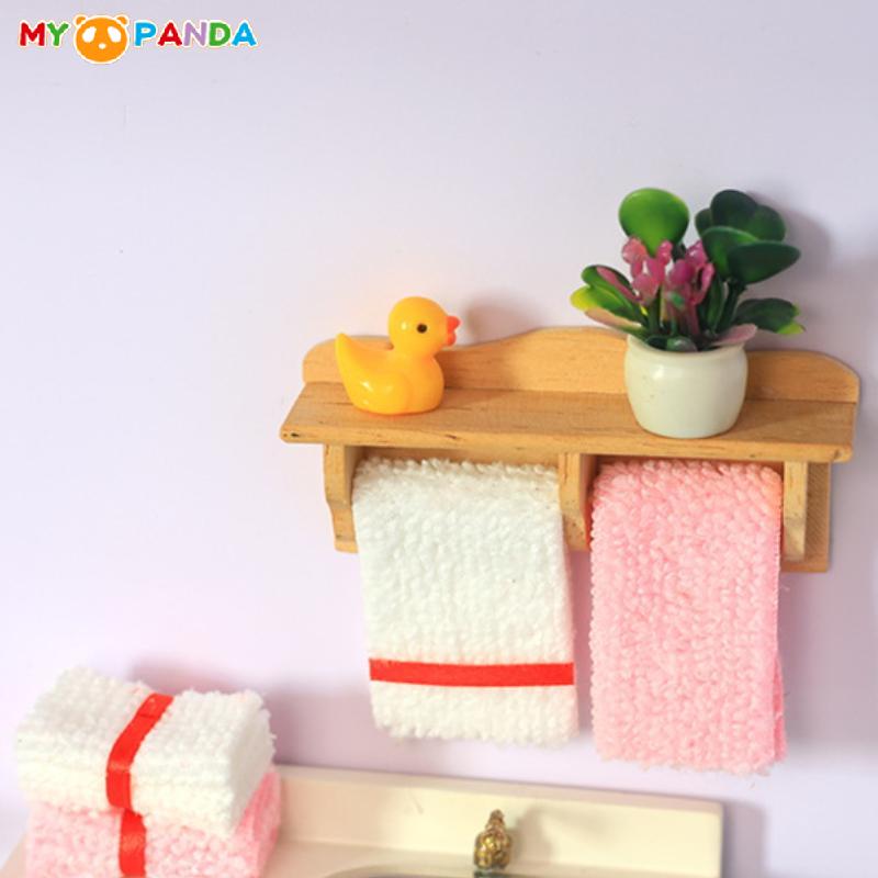 1 Set 1/12 Dollhouse Towel Rack Doll Accessories Scene Model Toys Mini Cosmetics Shelf Miniature Wooden Furniture Bathroom Kit