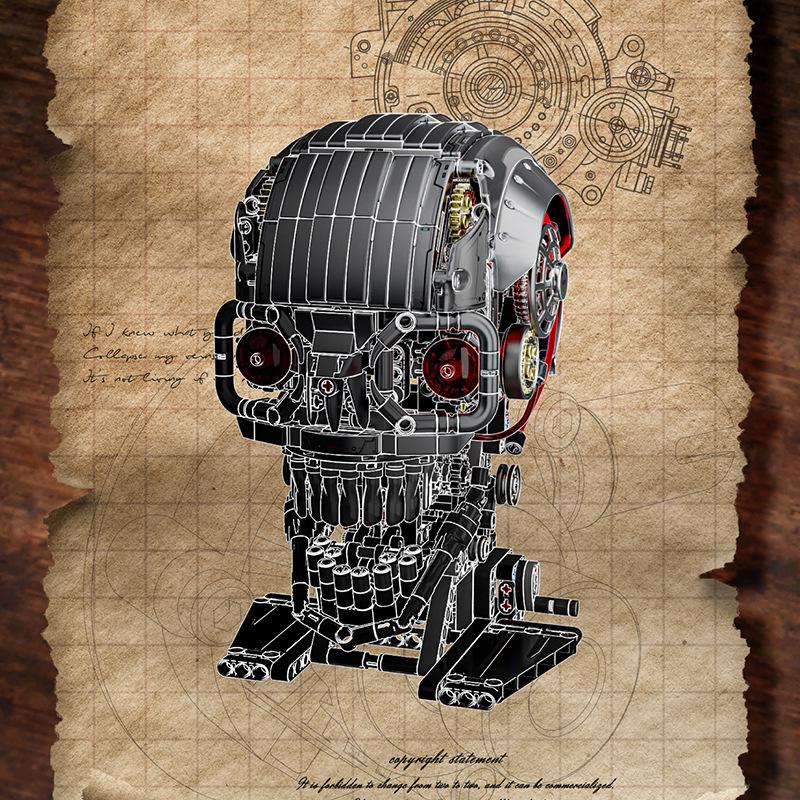 American 13089 Mechanical Skull Model, Compatible with Lego Bricks, Assembly Building Block Toy