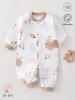 Baby Cotton Long Sleeve Romper With Snap Closure For Newborn Infants