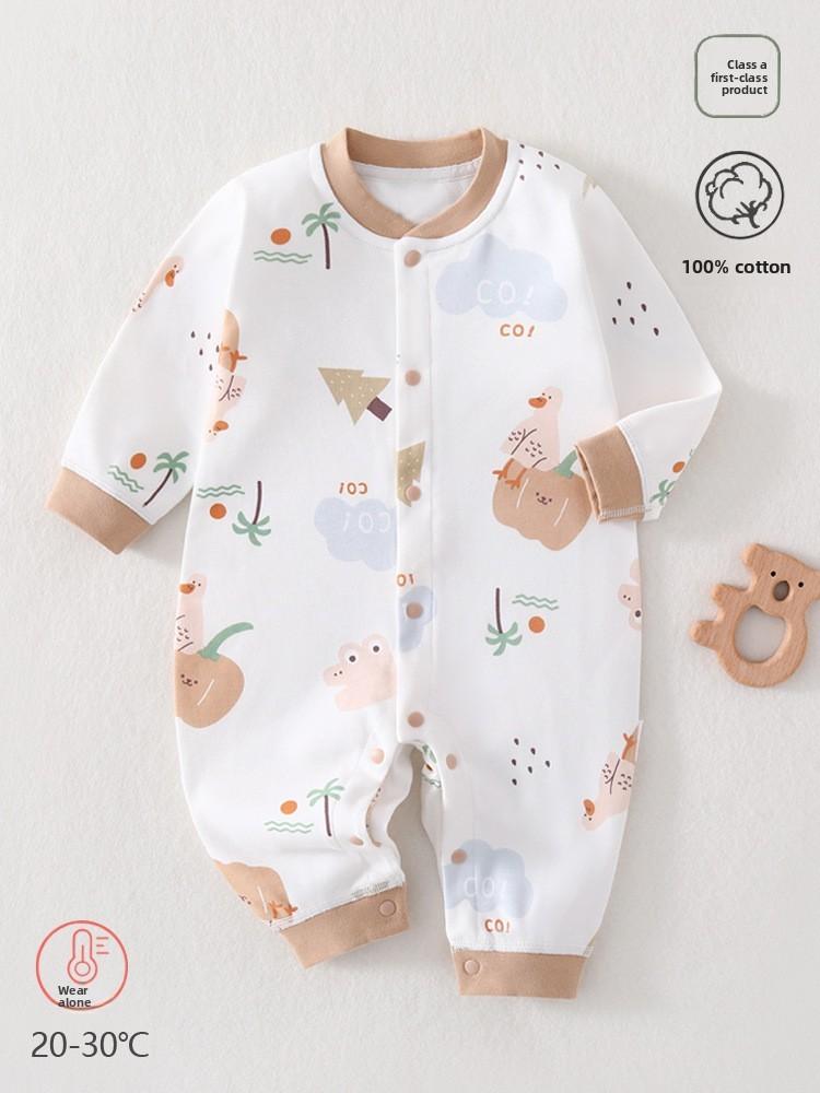 Baby Cotton Long Sleeve Romper With Snap Closure For Newborn Infants