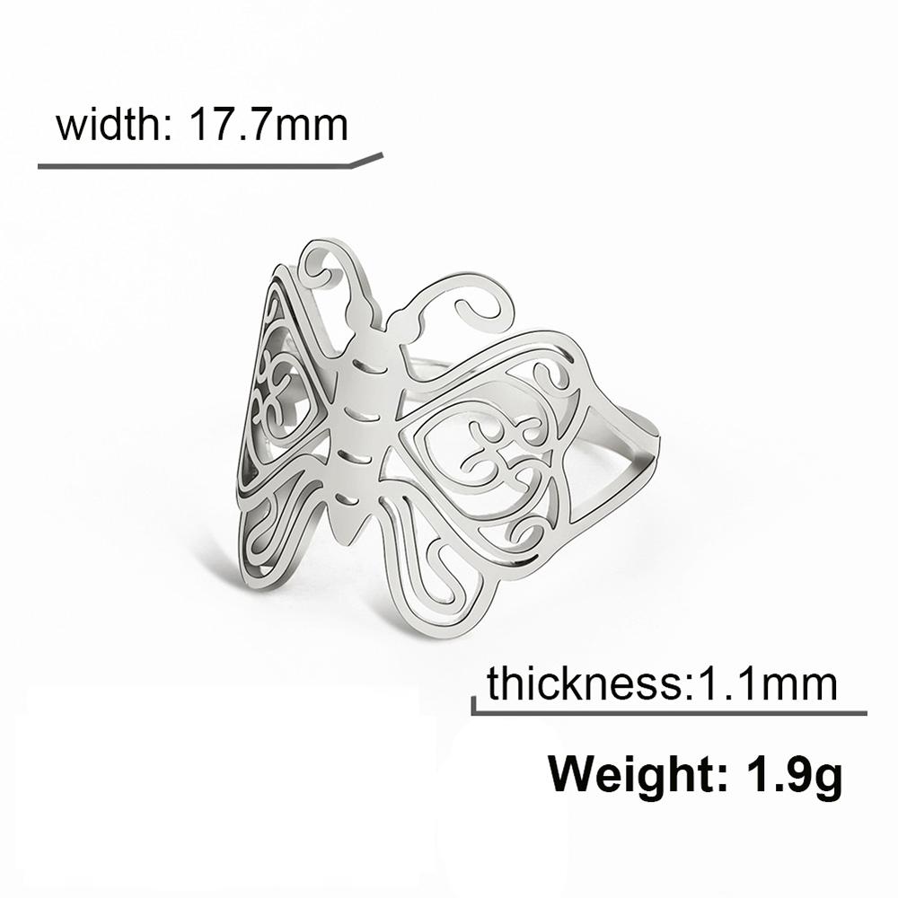 Butterfly Pentacle Rings for Women Stainless Steel Gold Wiccan Pentagram Rings Animal Jewelry Birthday Gift In