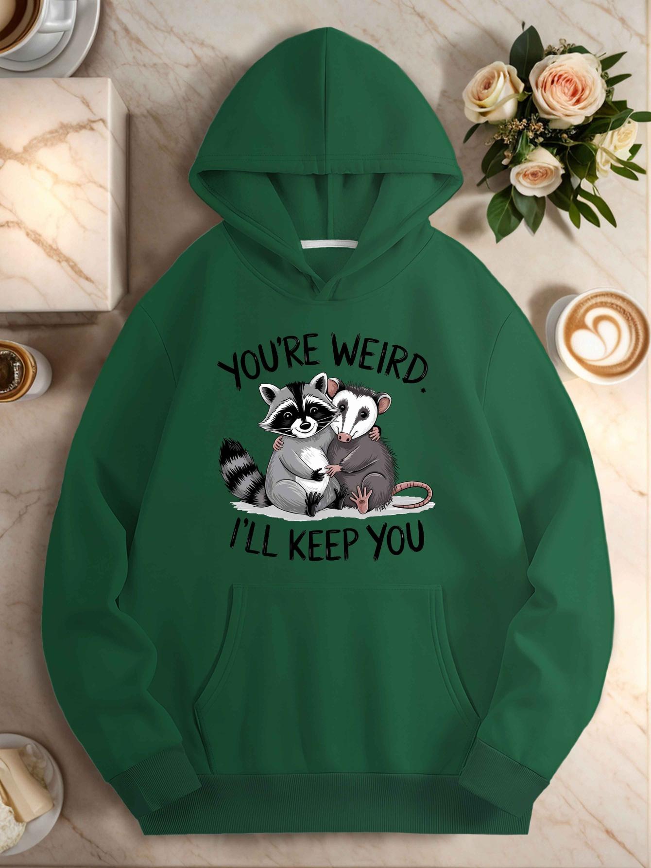 женские худи с енотом и опоссумом в обнимку S зелёный