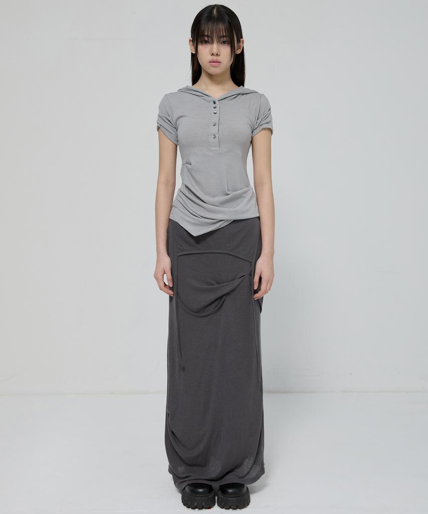 Asymmetrical Draped Hoodie (Fl-127_Gray)