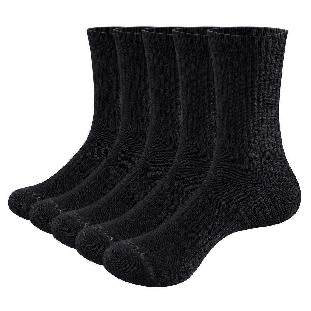 YUEDGE Athletic Black Casual Crew Length Socks for and Sizes Set Women's Socks, Cotton, Sweat-Absorbent, Deodorizing, Thick, Tennis, Training,