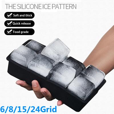 4/6/8/15 Griglia Grande Vassoio di Ghiaccio Stampo Gigante Jumbo Grande Grado Alimentare Silicone del Cubo di Ghiaccio Stampo Del Vassoio Quadrato FAI DA TE creatore di Ghiaccio Vassoio del Cubo di Ghiaccio