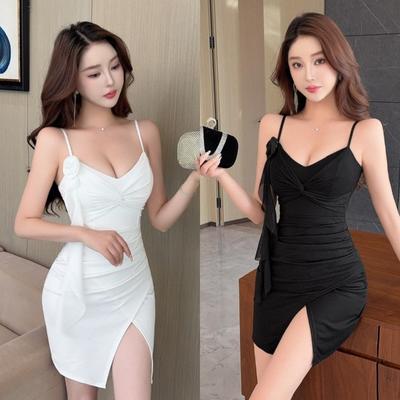 Sexy Short Flower Splicing Hip Sling Base Dress Night Club Foot Bath Sauna Technician Work Clothes