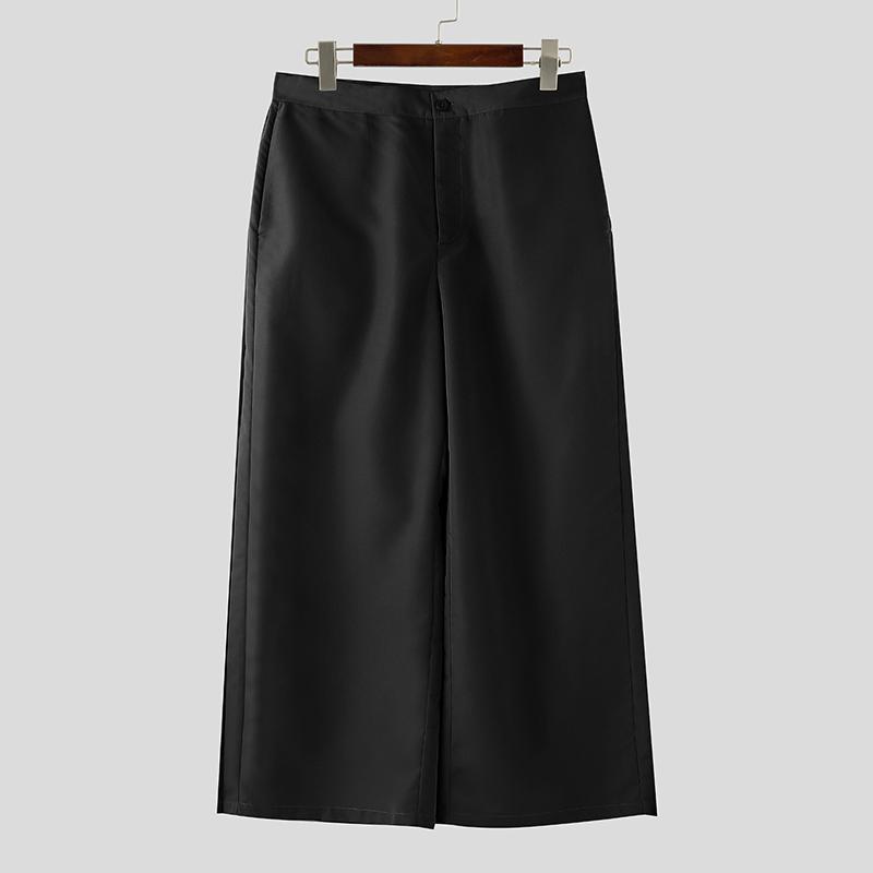 

INCERUN Мужские повседневные брюки с молнией на талии, с оборками по бокам, повседневные, длинные, с широкими штанинами S чёрный