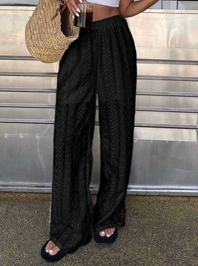 Lady's Summer Open-work Embroidered Casual Stretch Waist Pants
