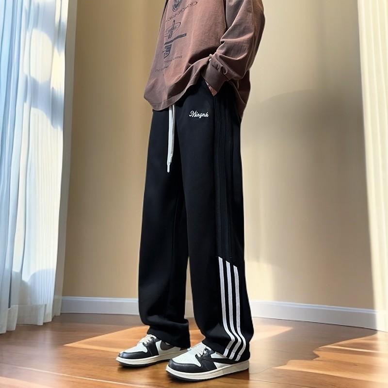 Casual Sports Pants for Men's Spring and Autumn New Striped Plus Velvet Wide-leg Pants American Draped Versatile Trousers