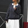 A New Autumn College Casual Street Fashion Lapel Striped Women's Sweater