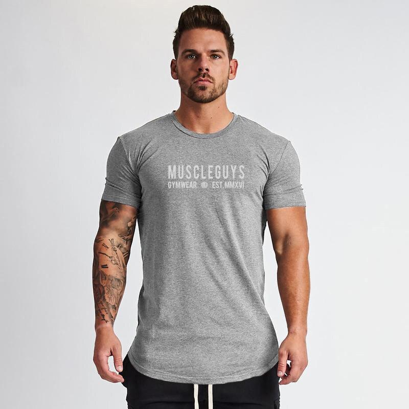 Muscleguys Fashionable and Handsome Letter Printing Sports T-shirt Training Fitness Leisure Short Sleeve