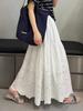 Elastic Waist Hollow-Out Slimming A-line Mid-Length Skirt for Women - Spring 2026, High Waist, Japanese Korean Casual Style