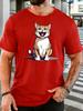Loud Meowing Tabby Cat Cartoon Graphic Unisexs Crew Neck Short Sleeve Cotton T Shirt Cute Pet Animal Print Male Street Casual Top