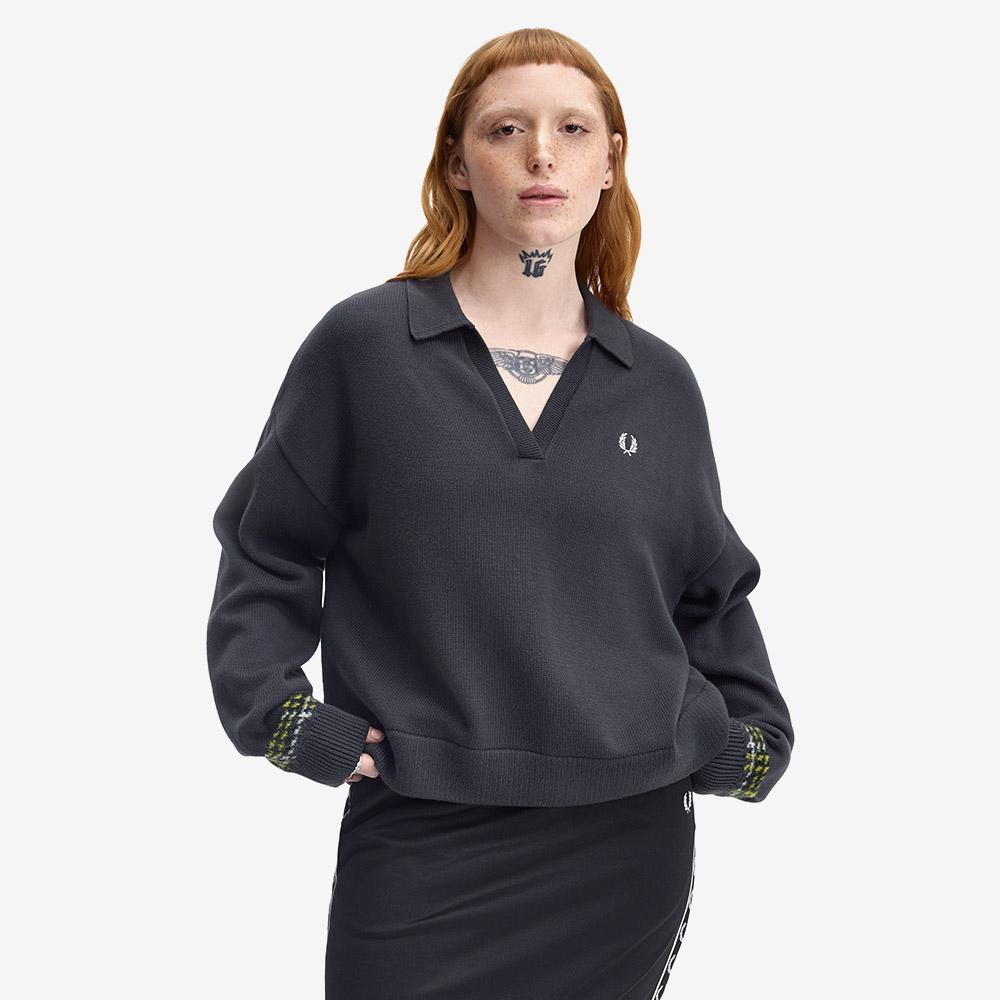 Fred Perry [Womens] Tartan Panel Knit Shirt - Anchor Grey Afpf2531153-297
