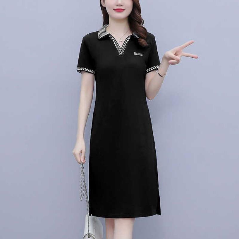 POLO Kleid für Damen im Sommer Revers Temperament Große Größe Lässig Sportlich Mittellang T-Shirt