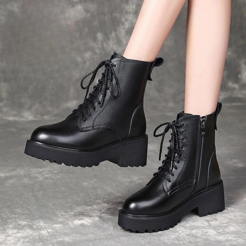 Fashion Booties Leather Lace-up Combat Chunky Hot Y2k Woman Short Shoes Chic and Elegant Trend 2025 New In Sale Pu Ankle Boots for Women