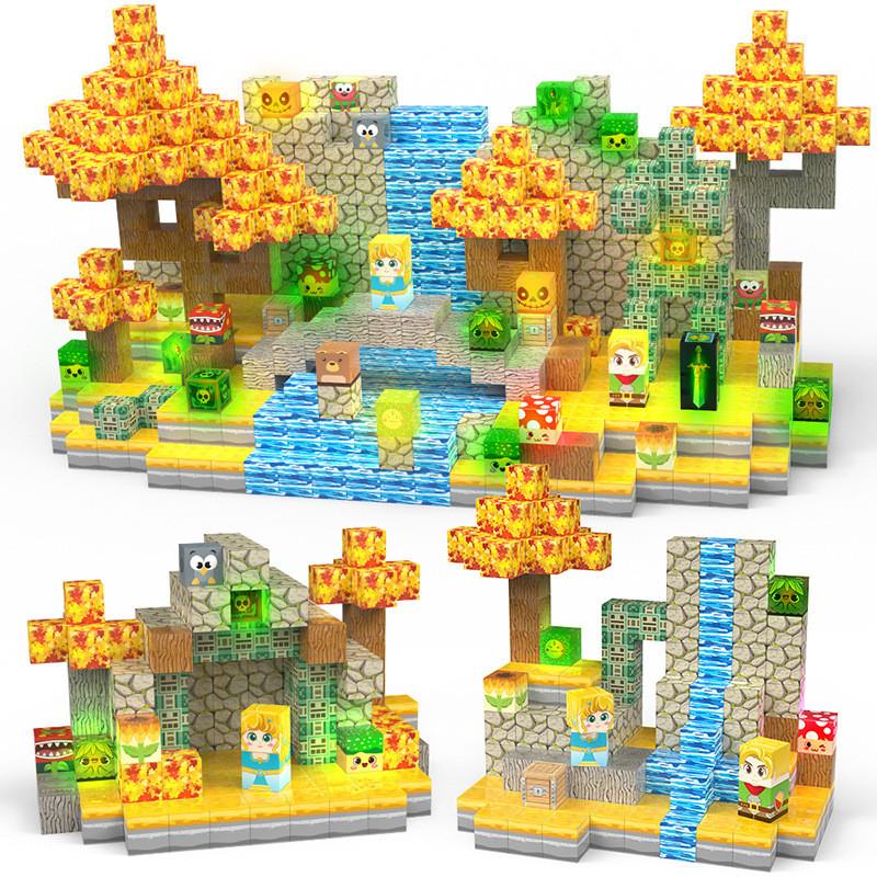 Magnetische Bausteine für Kinder mit Lichteffekten für kreatives Bauen