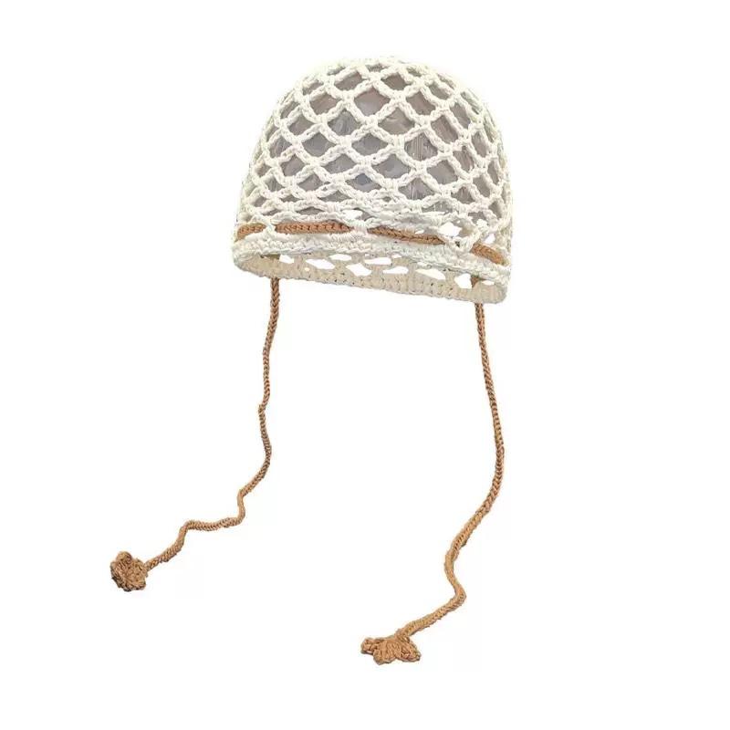 1Pcs Fashion Hand Woven Hollow Bowhead Hat Women's Hook Flower Ethnic Wind Su Ear Strap Pullover Mountaineering Scarf