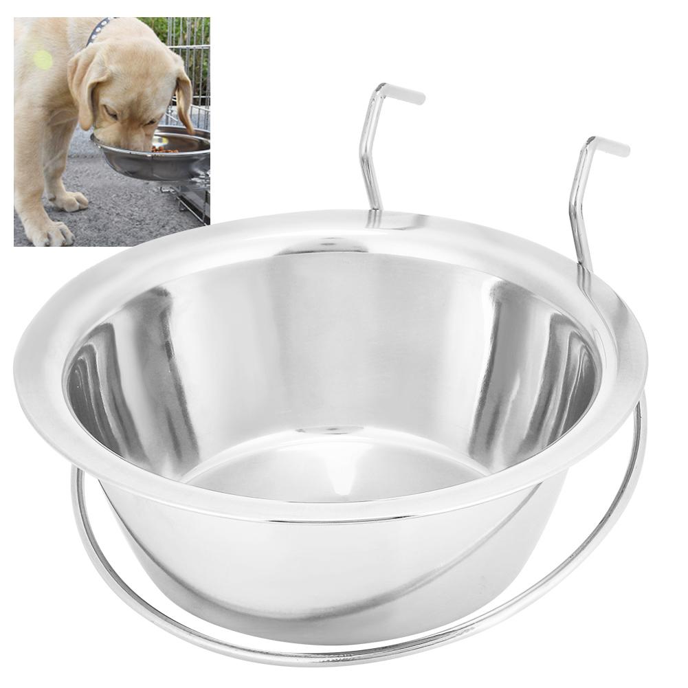 Pet Dog Cat Stainless Steel Hanging Type Bowl Durable Water Food Pot Hanging on Cage with Fixed Bracket