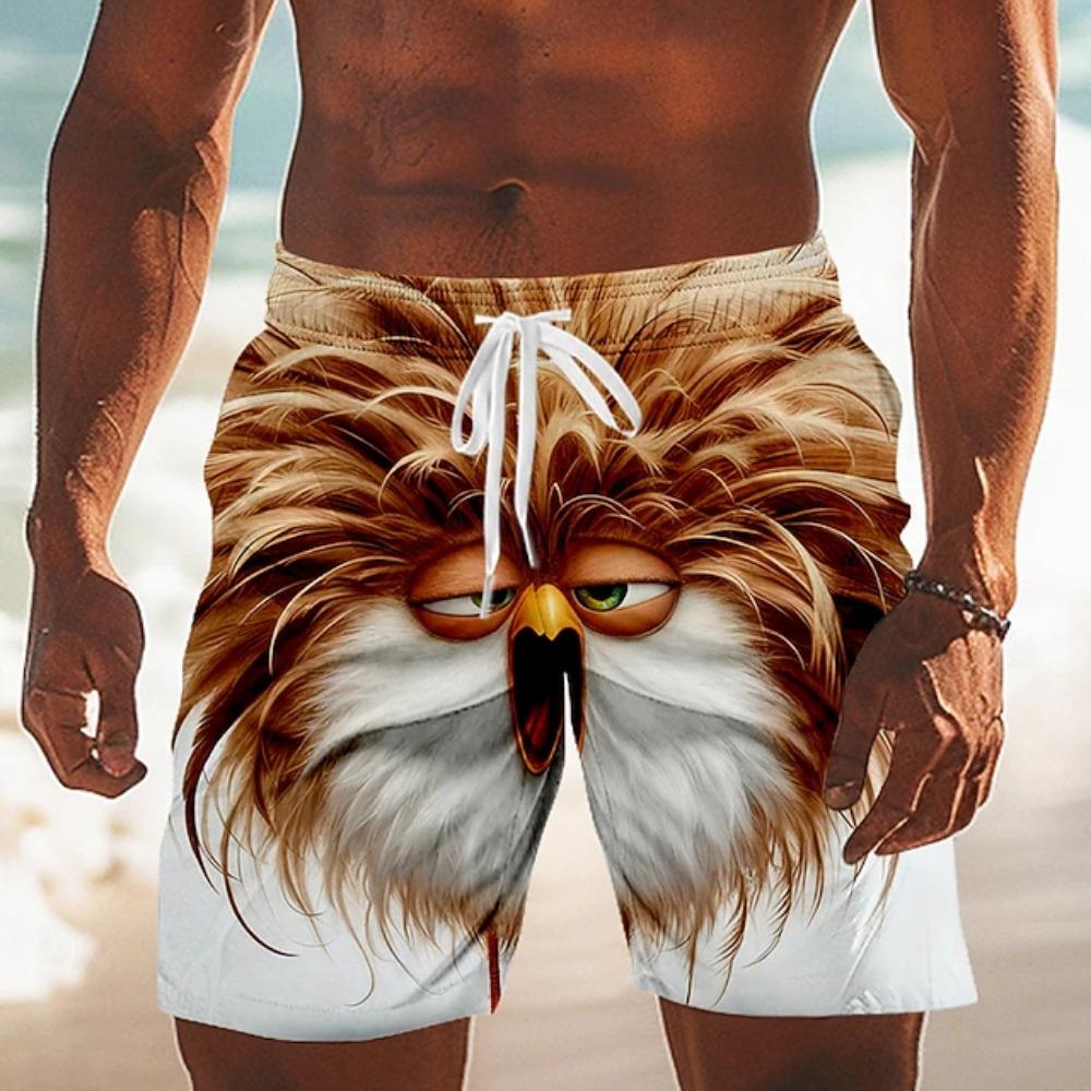 Pantaloncini da Spiaggia Divertenti con Stampa Grafica Cartoon di Anatra e Gatto, Asciugatura Rapida, Coulisse, Vita Elastica, Pantaloncini Sportivi