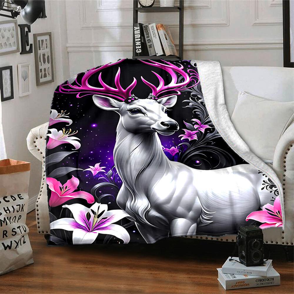 1pc Fantasy Deer Blanket Lightweight Flannel Blanket Throw Blanket For Sofa, Bed, Travel, Camping, Livingroom, Office Yy251015187