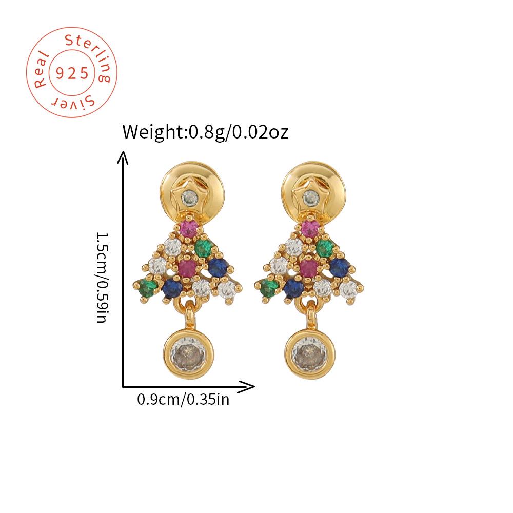 

Colorful Christmas Tree Stud and Star Dangle Earrings, 925 Silver, with Micro-Paved Zircon for Autumn/Winter Fashion