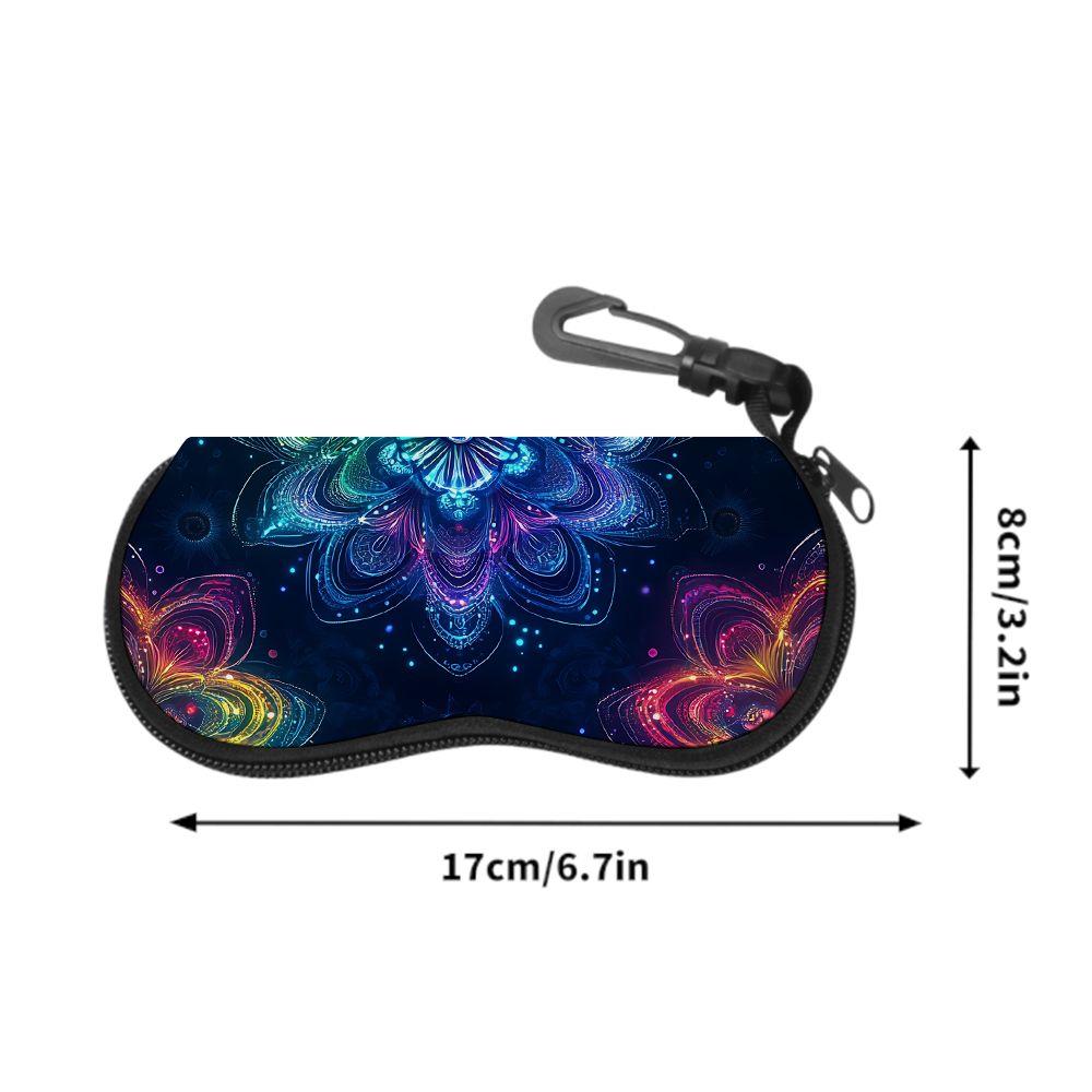 2D-Neon Mandala Flower Print Protective Sunglasses Case, Portable Zipper Eyewear Pouch, Lightweight Zipper Eyeglasses Holder for Travel Gift