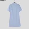 INCERUN Summer Men Stand Neck Short Sleeve  Splits Casual Long T-shirts Tee