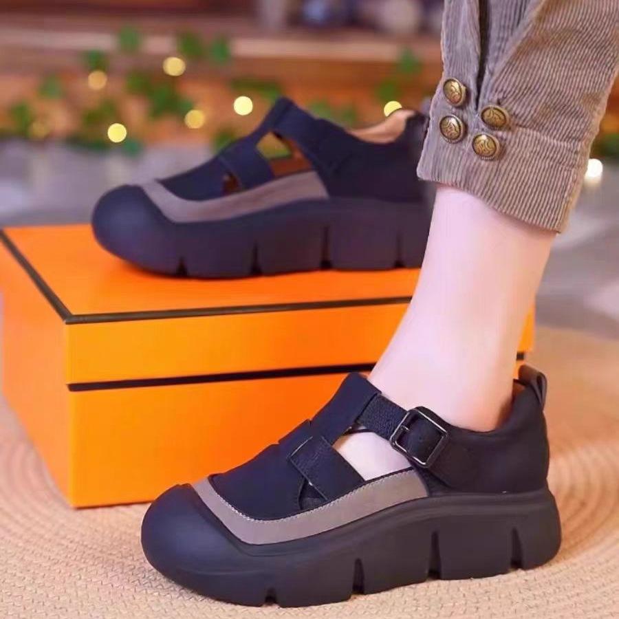 Thick Sole Hollow Out Sandals Women s Summer Breathable Versatile Roman Casual Round Toe Sports Platform Sandals 34EU/CN35 чёрный