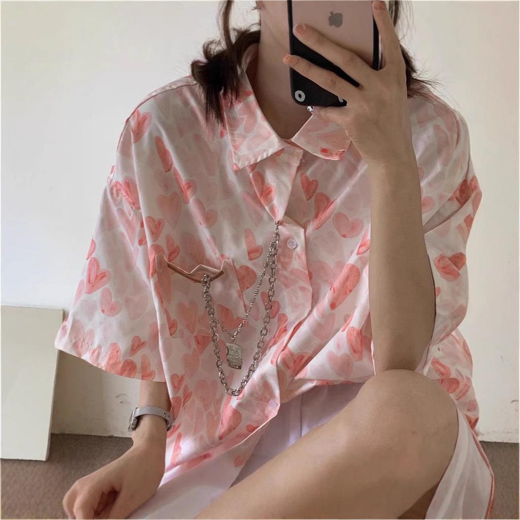 Printed Shirt Women's New Short Sleeve Loose Top Summer