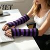 Stylish Half Finger Gloves Striped Knitted Arm Warmers for Women, Fingerless Sleeves, Soft Winter Daily Commuting Gear Thermal Wrist Autumn