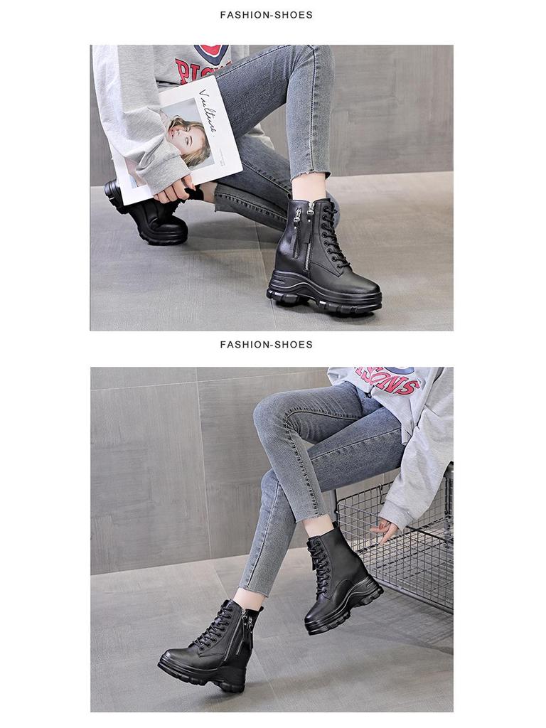 2025 Women's Platform Martin Boots, Genuine Leather with Height Boost, Plus Velvet, Ideal for Autumn/Winter.