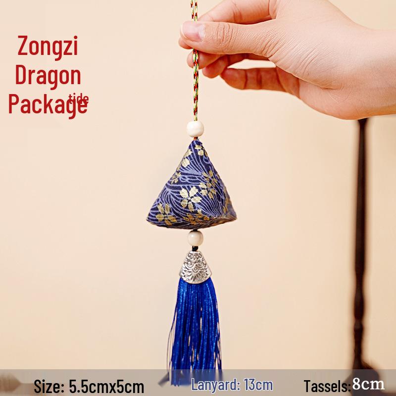 Dragon Boat Festival Sachet: Triangle Zongzi Mugwort Hanfu Pendant with Dried Flowers Portable Lucky Bag Gift.