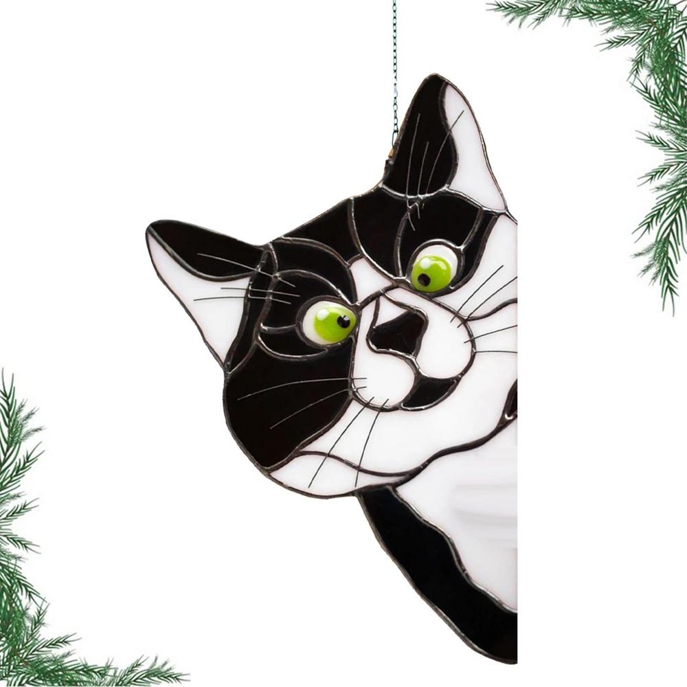 Stained Glass Window Pendant Hanging Ornament Cat Cats Home Hanging Decoration Window Decor Hanger Glass Sun Catcher чёрный