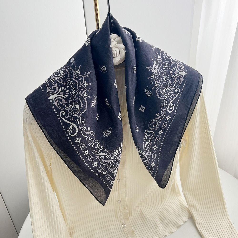 Thin Cashew Nut Print Silk Scarf Korean Square Handkerchief Simple Cotton Square Scarf  Women