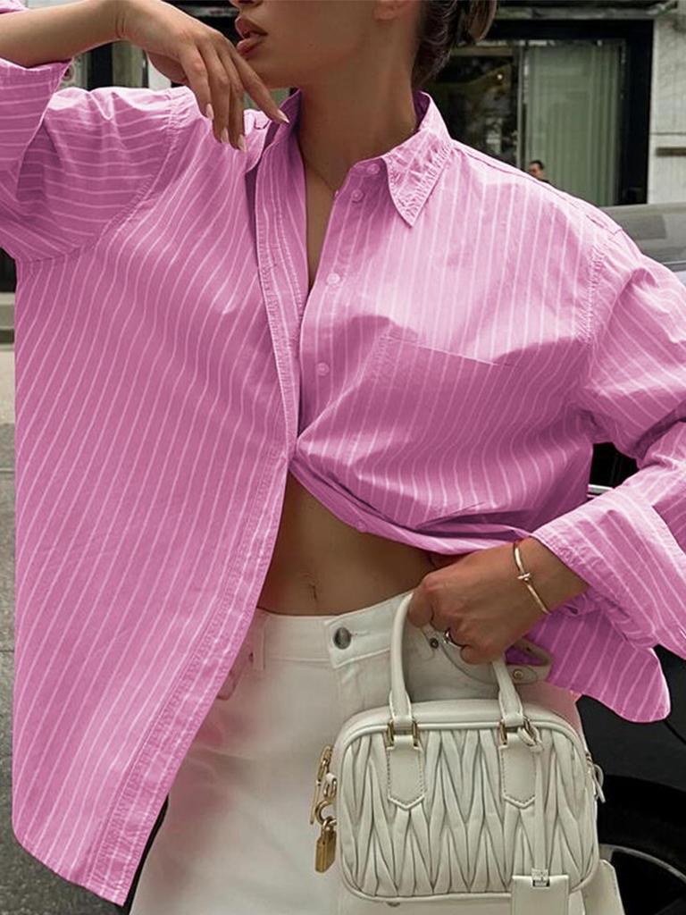 Summer 2025 Women's Casual Striped Long-Sleeve Shirt