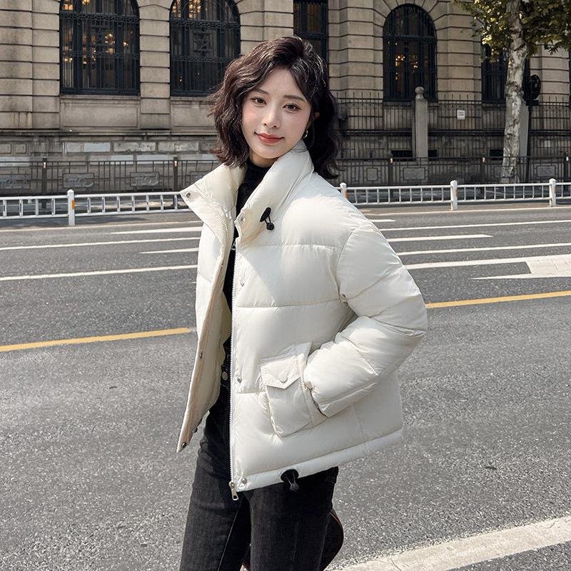 Women's windproof stand-up collar lightweight fluffy warm cold loose short casual sports high-quality fabric jacket cotton jacket