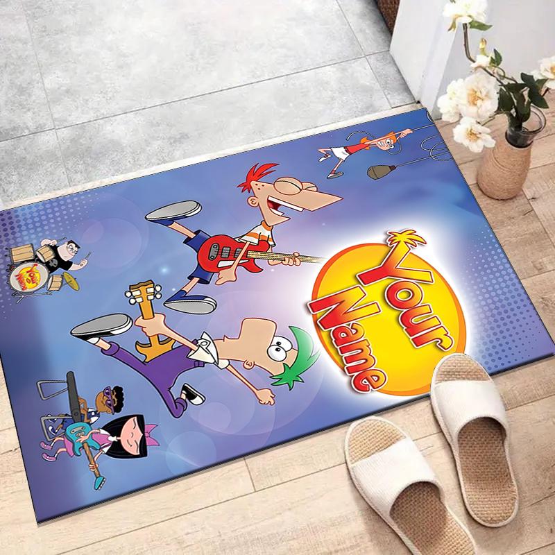 Phineas and Ferb Design Area Rug Personalized Name- Non-Slip, Soft & Cozy Floor Mat for Living Room, Office - Indoor/Outdoor Carpet