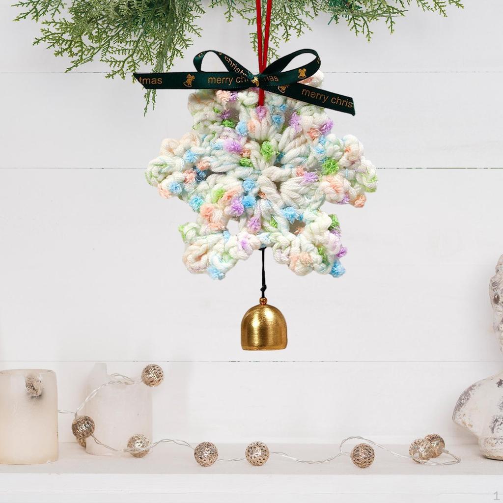 Christmas Crocheted Snowflake with Metal Bell Tree Decoration
