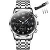 Mens Watch Silver Waterproof Analog Quartz Wristwatch Stainless Steel Large Date Black Dial Moon Swatch Olevs Men