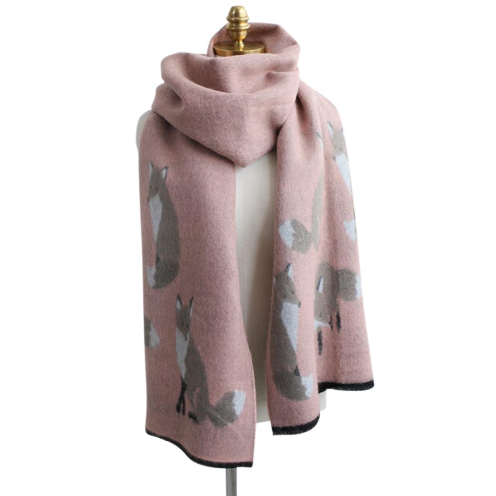 Women Winter Warm Cashmere Scarf Fox Printed Thicken Shawl Fashion All-match Scarf Wrap