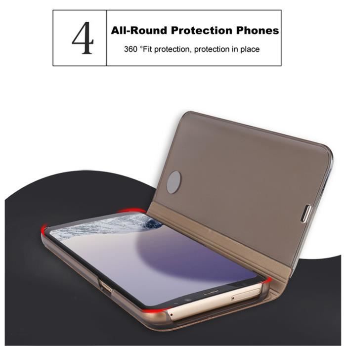 Case for Samsung A32 5G, Case+ Tempered Glass Flip Clear View Translucent Mirror Standing 360° Shockproof Cover Smart Cover Bumper Silver