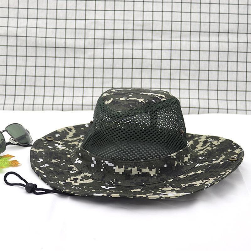Updated Tactical Camouflage Male Bucket Hat Breathable Mesh 9cm Brim Sun Hat Male Foldable Outdoor Jungle Hunt Camping Angling  Practical Use