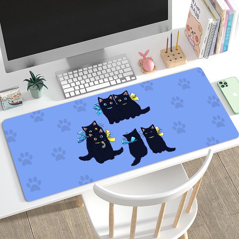 Duża Urocza Czarna Kreskówkowa Podkładka pod Mysz dla Dziewcząt - Podkładka pod Klawiaturę i na Biurko do Gier i Biura