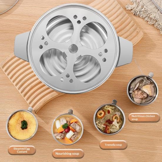 Stainless Steel Steamer Pot 4-Person Capacity Stew Pot for Porridge Soup Induction Cooktop Compatible Heat-Resistant Hard Boiled Egg Cooker
