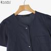 ZANZEA Women Casual Round Neck Button Short Sleeve Blouse
