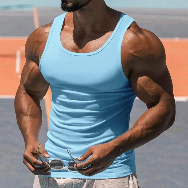 Mens Solid Color I Shaped Fitness Sports Gym Tank Top