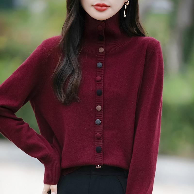 Women S Lapel Long Sleeve Cardigan Sweater Korean Style Solid Color