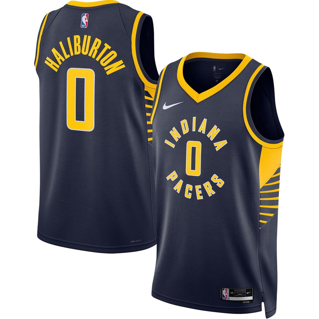 Nike Indiana Pacers Team Haliburton 0 Letter Pattern Printed Limited Basketball Jersey V-Neck Sleeveless T-Shirt Men Tops Black DN2007-424